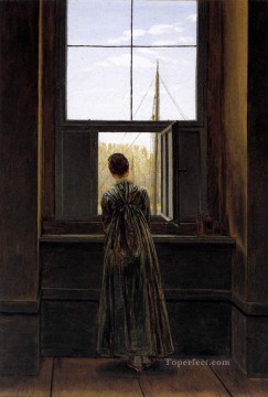  Ventana Obras - Mujer en una ventana Romántico Caspar David Friedrich